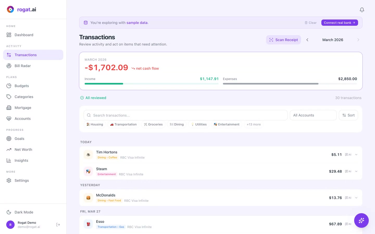 rogat.ai Transactions Tutorial